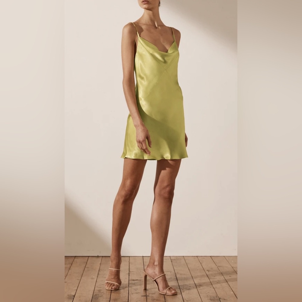 Shona Joy Lime Satin Slip Mini Dress